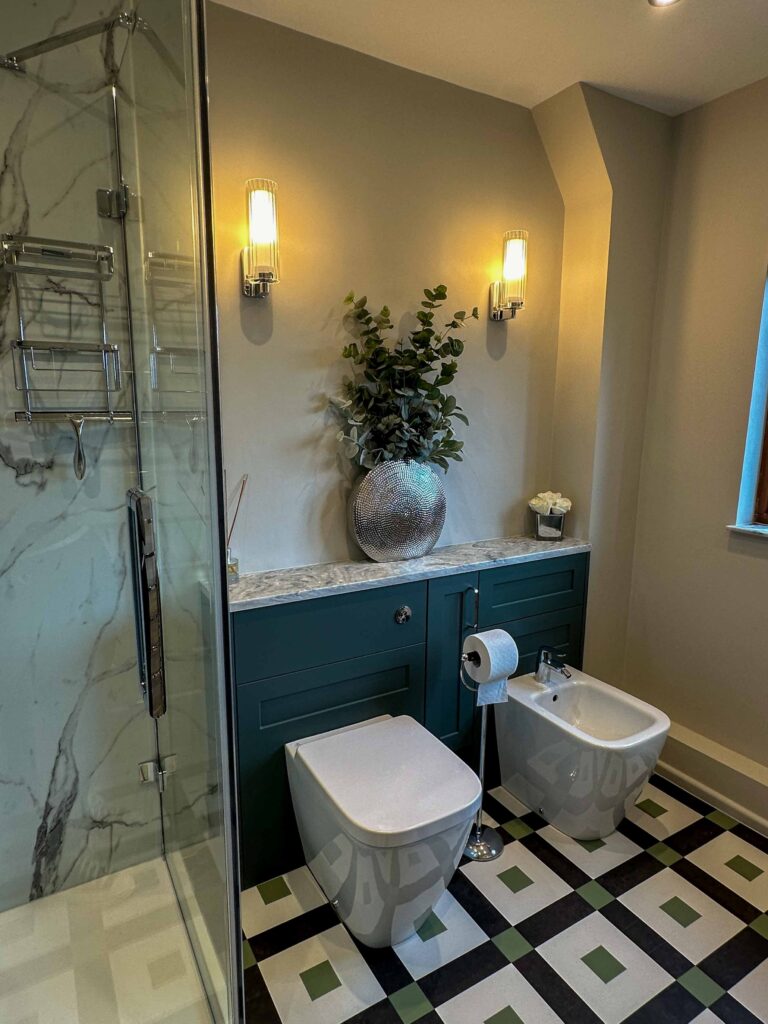 Mereway furniture and Ideal Standard fixtures and Mistral worktop and Astro lights